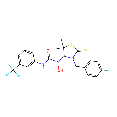 1-(3-(4-fluorobenzyl)-5,5-dimethyl-2-thioxothiazolidin-4-yl)-1-hydroxy-3-(3-(trifluoromethyl)phenyl)urea structure