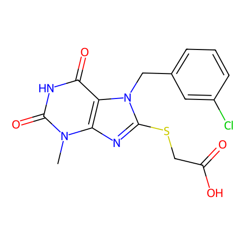 2-((7-(3-chlorobenzyl)-3-methyl-2,6-dioxo-2,3,6,7-tetrahydro-1H-purin-8-yl)thio)acetic acid structure