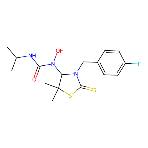 1-(3-(4-fluorobenzyl)-5,5-dimethyl-2-thioxothiazolidin-4-yl)-1-hydroxy-3-isopropylurea structure