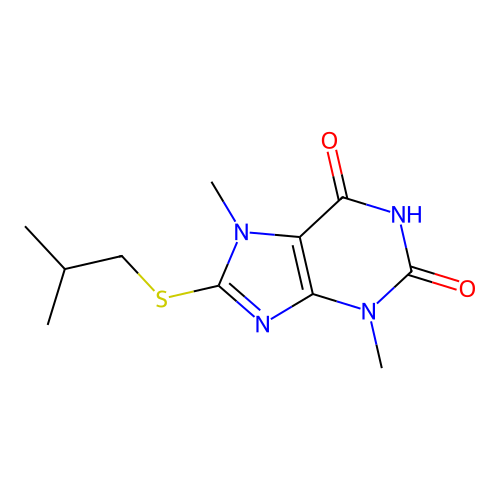 8-(isobutylthio)-3,7-dimethyl-3,7-dihydro-1H-purine-2,6-dione structure