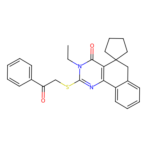 3-ethyl-2-phenacylsulfanylspiro[6H-benzo[h]quinazoline-5,1'-cyclopentane]-4-one structure