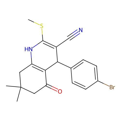 4-(4-bromophenyl)-7,7-dimethyl-2-methylsulfanyl-5-oxo-1,4,6,8-tetrahydroquinoline-3-carbonitrile structure