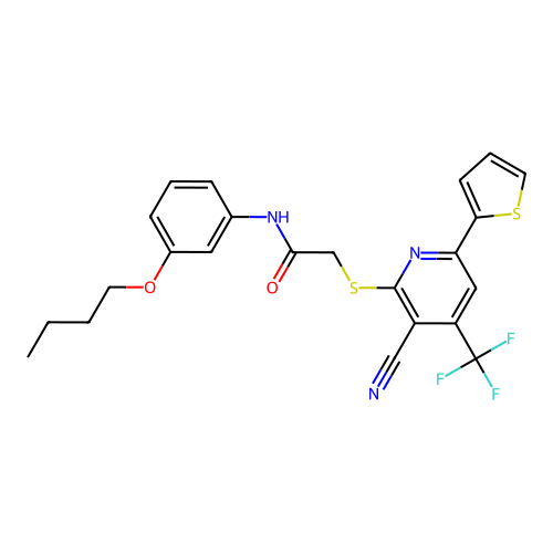 N-(3-butoxyphenyl)-2-{[3-cyano-6-(thiophen-2-yl)-4-(trifluoromethyl)pyridin-2-yl]sulfanyl}acetamide structure