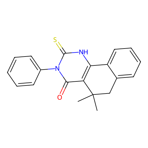 5,5-dimethyl-3-phenyl-2-sulfanyl-5,6-dihydrobenzo[h]quinazolin-4(3H)-one structure
