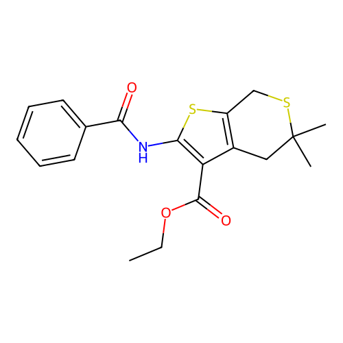 ethyl 2-benzamido-5,5-dimethyl-4,7-dihydrothieno[2,3-c]thiopyran-3-carboxylate structure