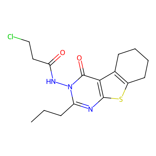 3-chloro-N-(4-oxo-2-propyl-5,6,7,8-tetrahydro-[1]benzothiolo[2,3-d]pyrimidin-3-yl)propanamide structure