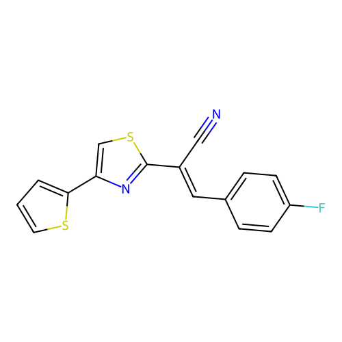 (2E)-3-(4-fluorophenyl)-2-[4-(thiophen-2-yl)-1,3-thiazol-2-yl]prop-2-enenitrile structure