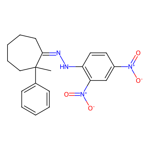 N-[(Z)-(2-methyl-2-phenylcycloheptylidene)amino]-2,4-dinitroaniline structure