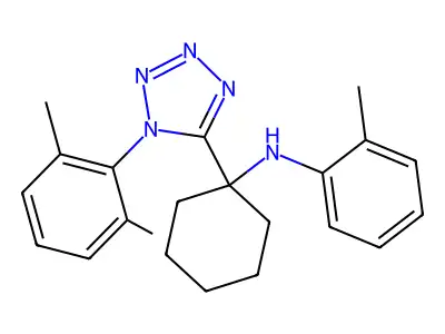 N-[1-[1-(2,6-dimethylphenyl)tetrazol-5-yl]cyclohexyl]-2-methylaniline structure