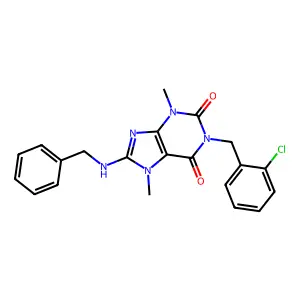 8-(benzylamino)-1-(2-chlorobenzyl)-3,7-dimethyl-1H-purine-2,6(3H,7H)-dione structure