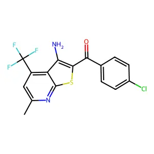 (3-amino-6-methyl-4-(trifluoromethyl)thieno[2,3-b]pyridin-2-yl)(4-chlorophenyl)methanone structure