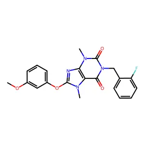 1-[(2-Fluorophenyl)methyl]-8-(3-methoxyphenoxy)-3,7-dimethylpurine-2,6-dione structure