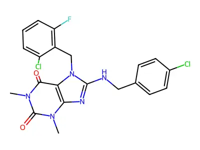 8-[(4-chlorobenzyl)amino]-7-(2-chloro-6-fluorobenzyl)-1,3-dimethyl-3,7-dihydro-1H-purine-2,6-dione structure