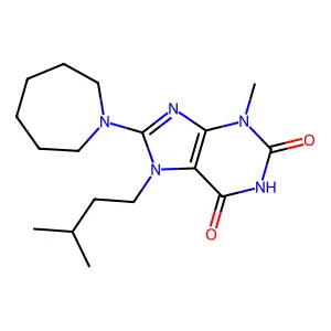 8-(azepan-1-yl)-7-isopentyl-3-methyl-1H-purine-2,6(3H,7H)-dione structure
