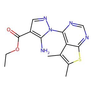ethyl 5-amino-1-(5,6-dimethylthieno[2,3-d]pyrimidin-4-yl)-1H-pyrazole-4-carboxylate structure