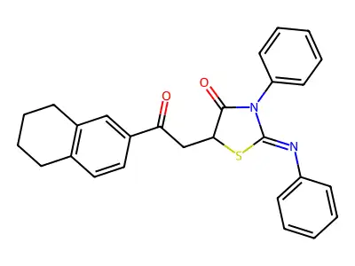 5-[2-oxo-2-(5,6,7,8-tetrahydro-2-naphthalenyl)ethyl]-3-phenyl-2-(phenylimino)-1,3-thiazolidin-4-one structure