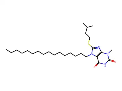 7-Hexadecyl-3-methyl-8-(3-methyl-butylsulfanyl)-3,7-dihydro-purine-2,6-dione structure
