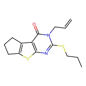 2-prop-2-enyl-3-propylsulfanyl-7,8-dihydro-6H-cyclopenta[2,3]thieno[2,4-b]pyrimidin-1-one structure