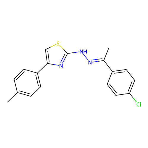 (1E)-1-(4-chlorophenyl)ethanone [4-(4-methylphenyl)-1,3-thiazol-2-yl]hydrazone structure