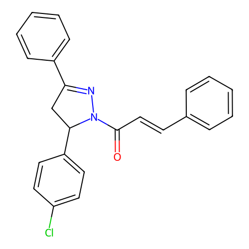 (E)-1-(5-(4-chlorophenyl)-3-phenyl-4,5-dihydro-1H-pyrazol-1-yl)-3-phenylprop-2-en-1-one structure