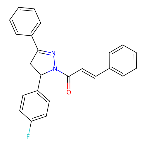 (E)-1-(5-(4-fluorophenyl)-3-phenyl-4,5-dihydro-1H-pyrazol-1-yl)-3-phenylprop-2-en-1-one structure