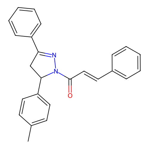 (E)-1-[3-(4-methylphenyl)-5-phenyl-3,4-dihydropyrazol-2-yl]-3-phenylprop-2-en-1-one structure