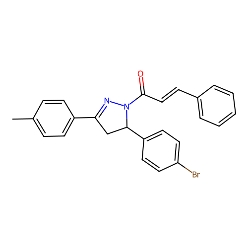 (2E)-1-[5-(4-bromophenyl)-3-(4-methylphenyl)-4,5-dihydro-1H-pyrazol-1-yl]-3-phenylprop-2-en-1-one structure