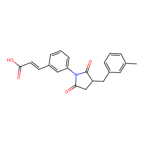 (2E)-3-{3-[3-(3-methylbenzyl)-2,5-dioxopyrrolidin-1-yl]phenyl}prop-2-enoic acid structure