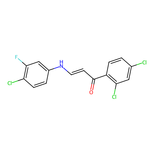 (2E)-1-(2,4-dichlorophenyl)-3-[(4-chloro-3-fluorophenyl)amino]prop-2-en-1-one structure