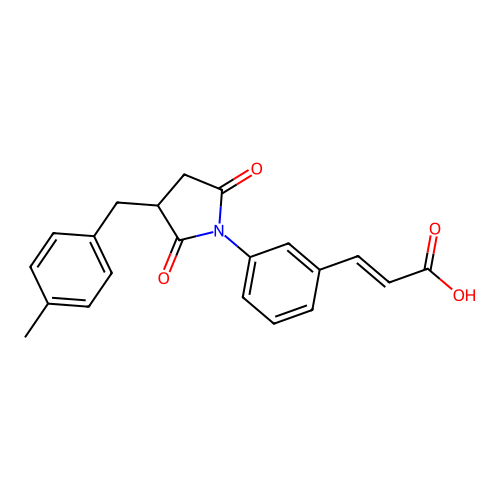 (2E)-3-{3-[3-(4-methylbenzyl)-2,5-dioxopyrrolidin-1-yl]phenyl}prop-2-enoic acid structure