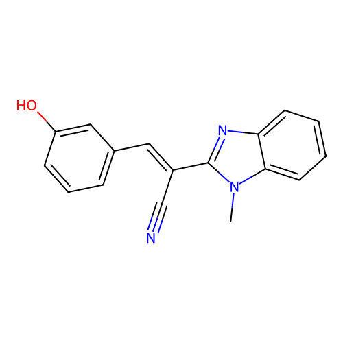 (2E)-3-(3-hydroxyphenyl)-2-(1-methylbenzimidazol-2-yl)prop-2-enenitrile structure