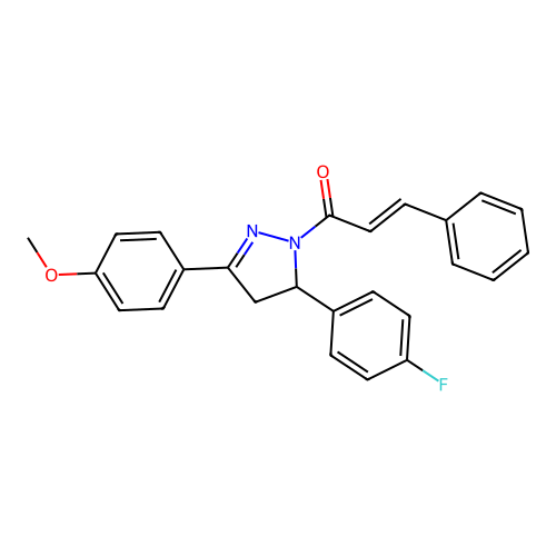 (2E)-1-[5-(4-fluorophenyl)-3-(4-methoxyphenyl)-4,5-dihydro-1H-pyrazol-1-yl]-3-phenylprop-2-en-1-one structure