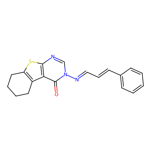3-[(E)-[(E)-3-phenylprop-2-enylidene]amino]-5,6,7,8-tetrahydro-[1]benzothiolo[2,3-d]pyrimidin-4-one structure