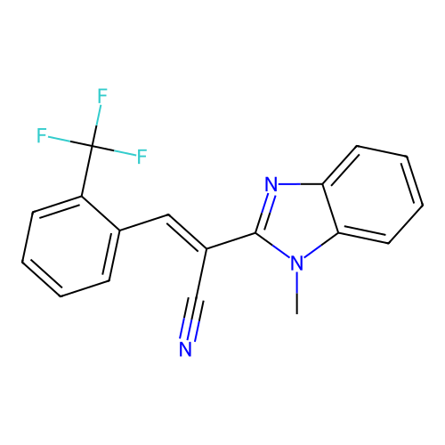 2-(1-methyl-1H-benzimidazol-2-yl)-3-[2-(trifluoromethyl)phenyl]acrylonitrile structure
