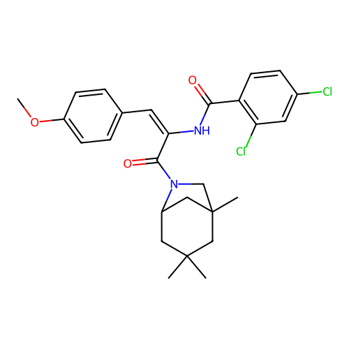 (2,4-dichlorophenyl)-N-{1-[(4-methoxyphenyl)methylene]-2-oxo-2-(1,3,3-trimethy l-6-azabicyclo[3.2.1]oct-6-yl)ethyl}carboxamide structure