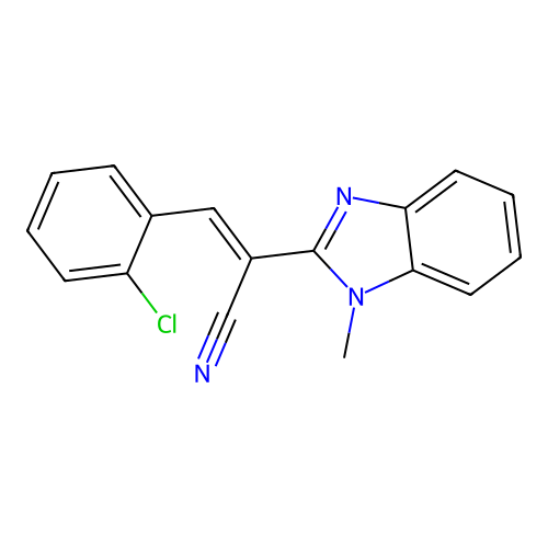 (2E)-3-(2-chlorophenyl)-2-(1-methylbenzimidazol-2-yl)prop-2-enenitrile structure