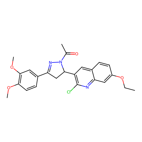 1-(5-(2-chloro-7-ethoxyquinolin-3-yl)-3-(3,4-dimethoxyphenyl)-4,5-dihydro-1H-pyrazol-1-yl)ethanone structure