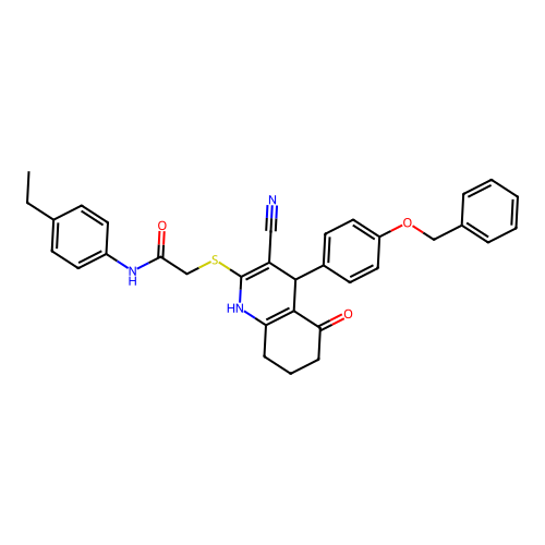 2-({4-[4-(benzyloxy)phenyl]-3-cyano-5-oxo-1,4,5,6,7,8-hexahydroquinolin-2-yl}sulfanyl)-N-(4-ethylphenyl)acetamide structure