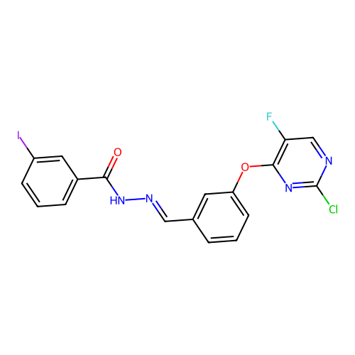 (E)-N'-(3-((2-chloro-5-fluoropyrimidin-4-yl)oxy)benzylidene)-3-iodobenzohydrazide structure
