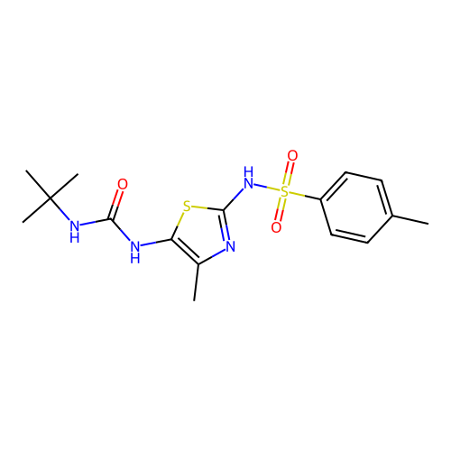 1-tert-butyl-3-[4-methyl-2-[(4-methylphenyl)sulfonylamino]-1,3-thiazol-5-yl]urea structure