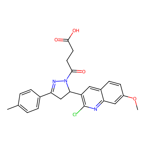 4-[5-(2-chloro-7-methoxyquinolin-3-yl)-3-(4-methylphenyl)-4,5-dihydro-1H-pyrazol-1-yl]-4-oxobutanoic acid structure