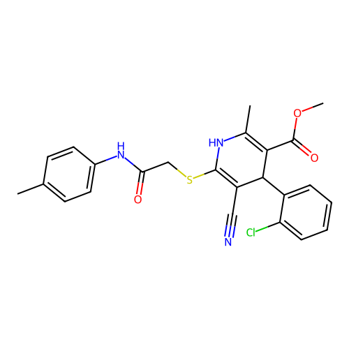 methyl 4-(2-chlorophenyl)-5-cyano-2-methyl-6-((2-oxo-2-(p-tolylamino)ethyl)thio)-1,4-dihydropyridine-3-carboxylate structure