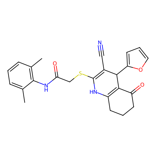 2-{[3-cyano-4-(furan-2-yl)-5-oxo-1,4,5,6,7,8-hexahydroquinolin-2-yl]sulfanyl}-N-(2,6-dimethylphenyl)acetamide structure
