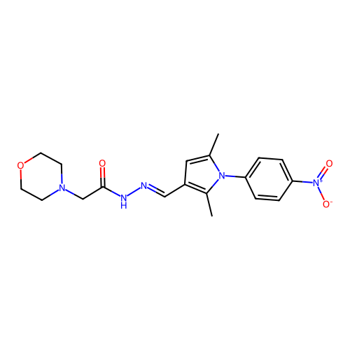 N-[[2,5-dimethyl-1-(4-nitrophenyl)pyrrol-3-yl]methylideneamino]-2-morpholin-4-yl-acetamide structure