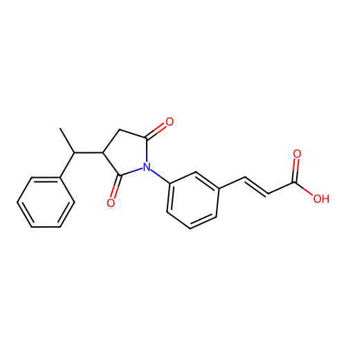(2E)-3-{3-[2,5-dioxo-3-(1-phenylethyl)pyrrolidin-1-yl]phenyl}prop-2-enoic acid structure