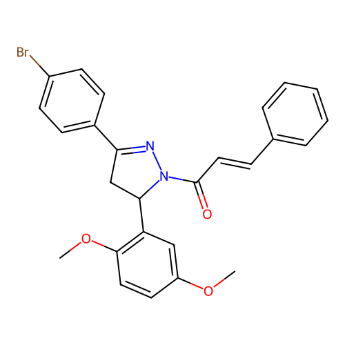 (2E)-1-[3-(4-bromophenyl)-5-(2,5-dimethoxyphenyl)-4,5-dihydro-1H-pyrazol-1-yl]-3-phenylprop-2-en-1-one structure