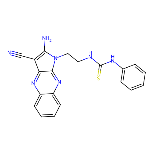 1-(2-(2-amino-3-cyano-1H-pyrrolo[2,3-b]quinoxalin-1-yl)ethyl)-3-phenylthiourea structure