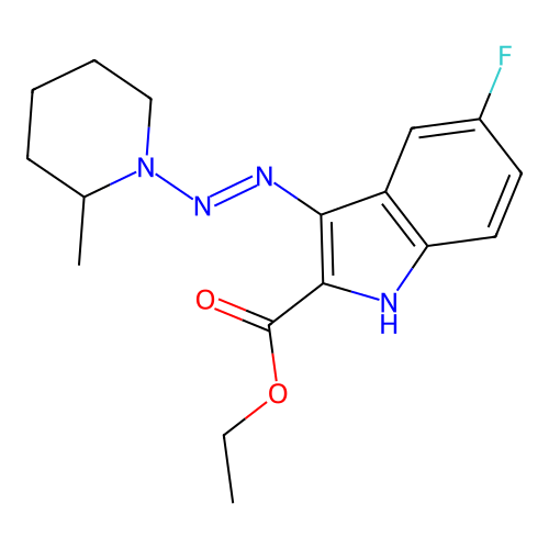 ethyl 5-fluoro-3-[(E)-(2-methylpiperidin-1-yl)diazenyl]-1H-indole-2-carboxylate structure