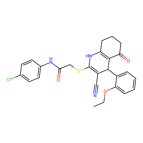 N-(4-chlorophenyl)-2-{[3-cyano-4-(2-ethoxyphenyl)-5-oxo-1,4,5,6,7,8-hexahydroquinolin-2-yl]sulfanyl}acetamide structure