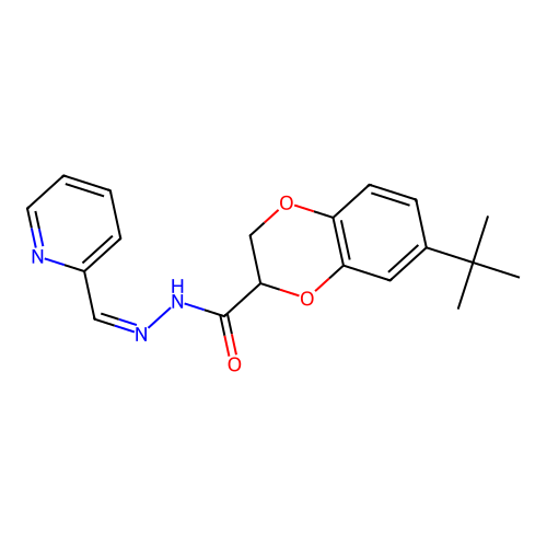 6-tert-butyl-N-[(Z)-pyridin-2-ylmethylideneamino]-2,3-dihydro-1,4-benzodioxine-3-carboxamide structure